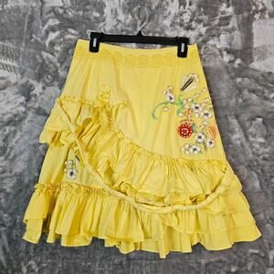 Lithe Anthropologie Skirt Womens 6 Yellow Floral Applique Boho Chique Romantic